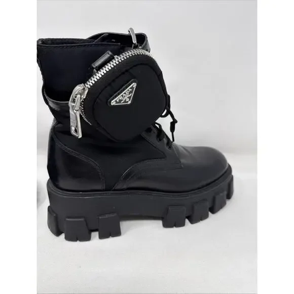 Prada Lug Sole Leather combat Boots Size 38